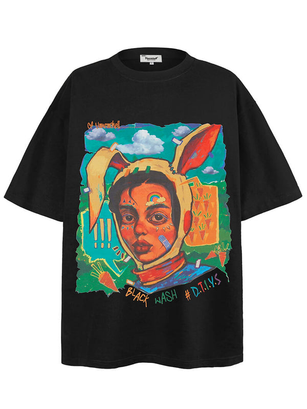 Hip Hop Vintage Oil Painting Printed Streetwear Graphic T-Shirts