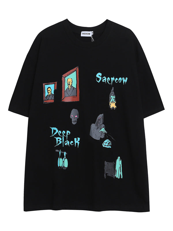 Streetwear Oversized Graphic T-Shirt Gothic Horror Illustration Tee