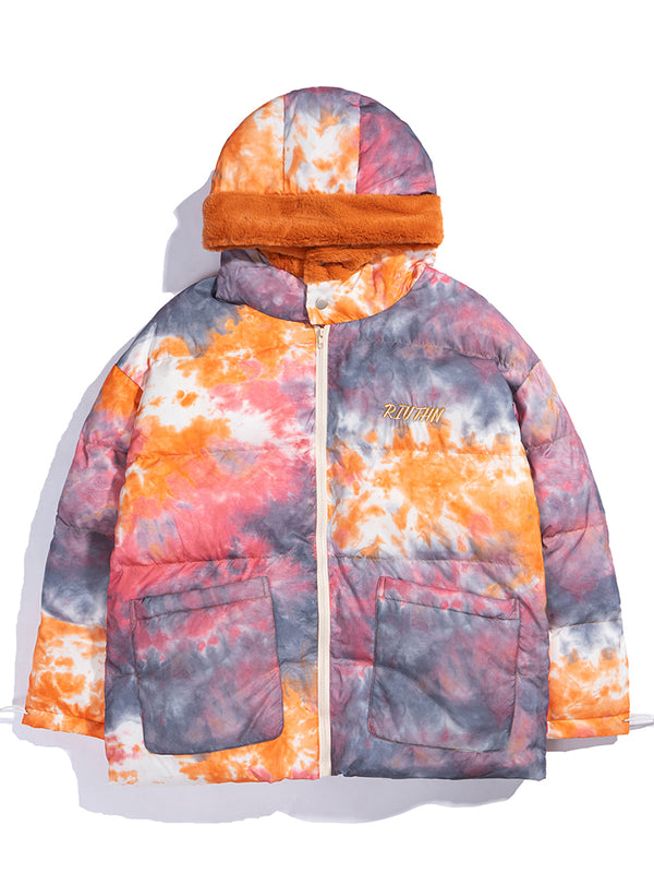 Winter Streetwear Tie Dye Padded Puffer Jackets Warm Coats