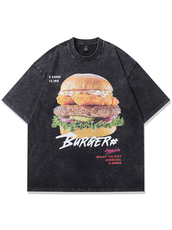 Vintage Oversized Burger Graphic T-Shirt – Bold, Streetwear Casual Tee