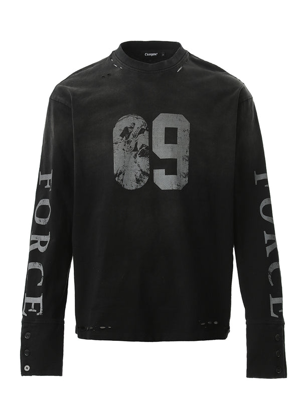 Vintage Washed Distressed Long Sleeve Shirt - Retro Casual Streetwear