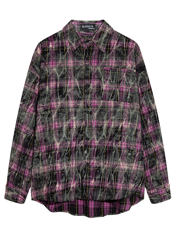 American Style High Street Vintage Plaid Tie Dye Checkered Shirts