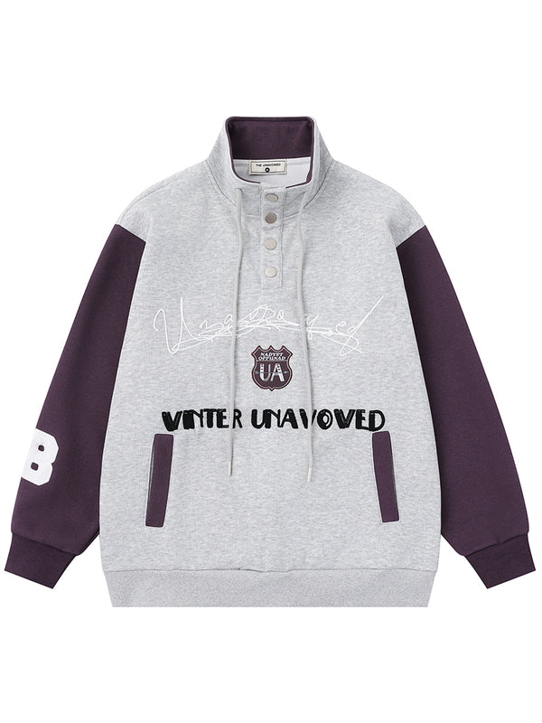 Oversized Color Block Sweatshirt – High Neck Pullover Streetwear Top