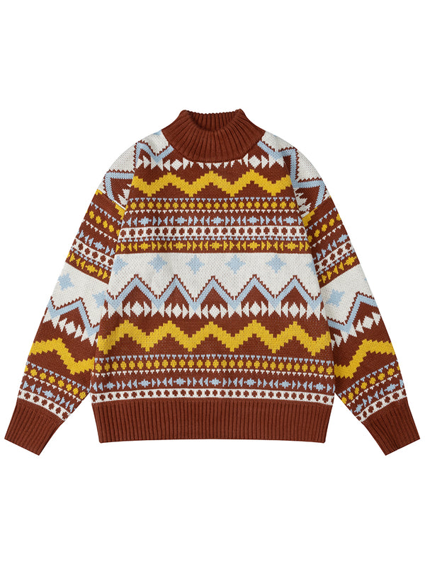 Vintage Geometric Knitted Sweater – Streetwear Oversized Fit Pullovers