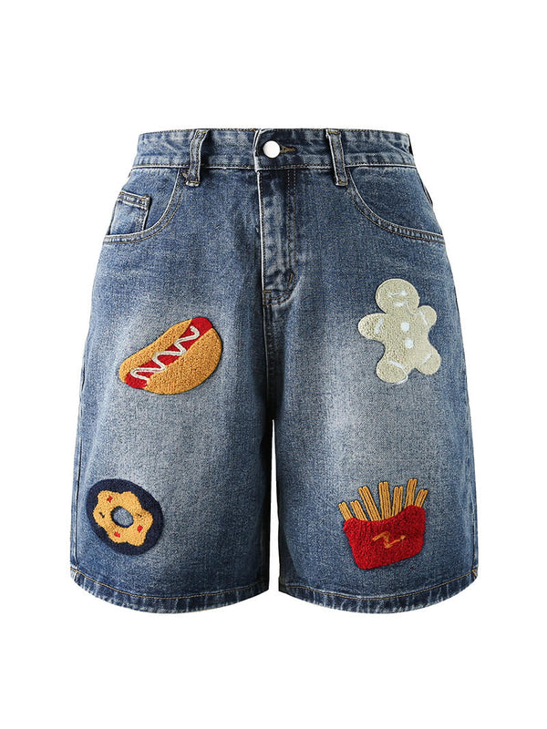 American Style Streetwear Towel Embroidery Denim Shorts Jeans