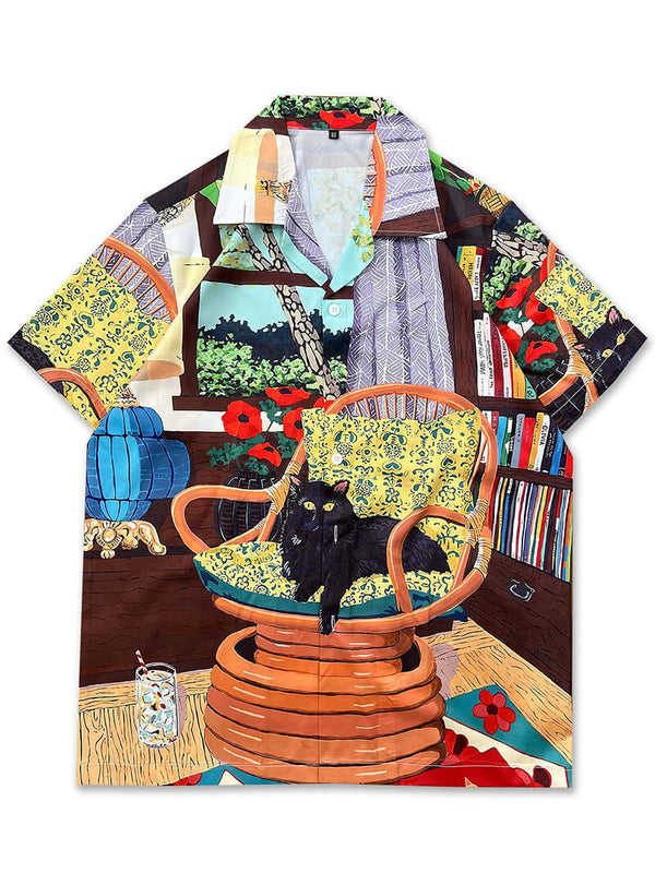 Hip Hop Cat Graphic Print Summer Holiday Hawaiian Beach Shirts