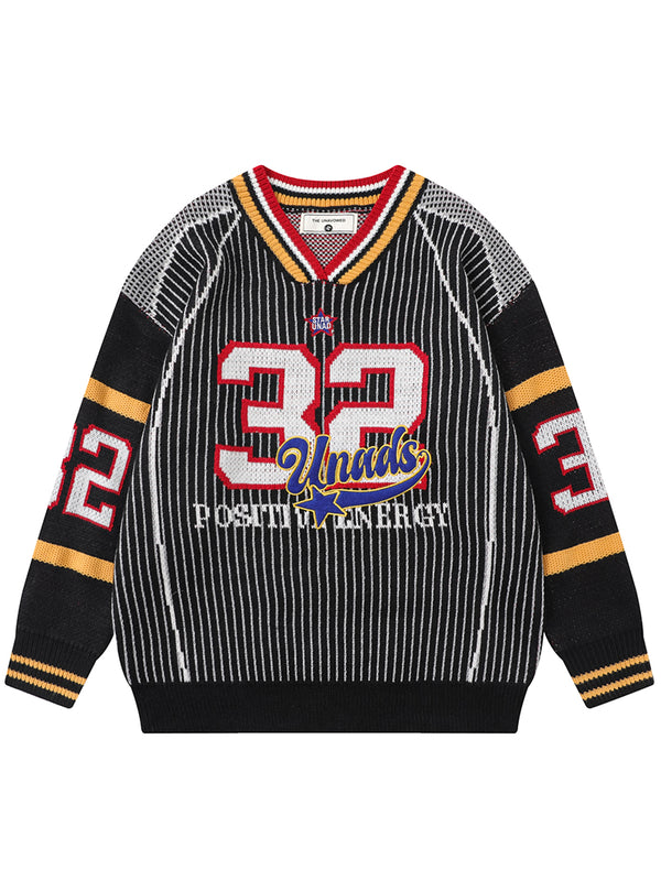 Vintage Varsity Sport Style Striped Knitted Pullover Sweaters