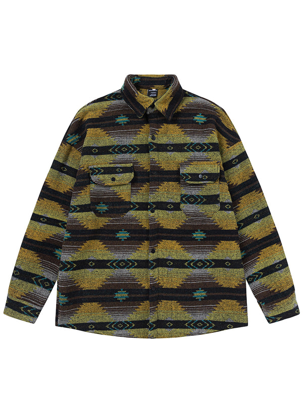 Vintage Western Style Aztec Print Flannel Button Up Shirts