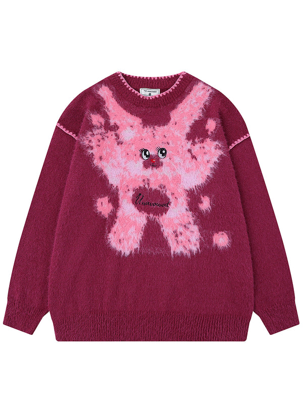 Cozy Oversized Knitted Sweater Cute Cartoon Graphic Pullovers