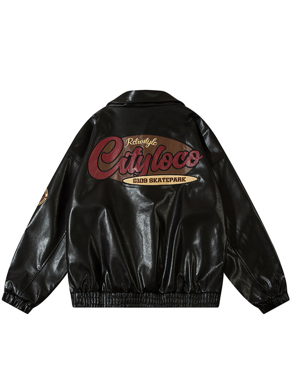 Vintage PU Leather Embroidery Casual Bomber Jackets