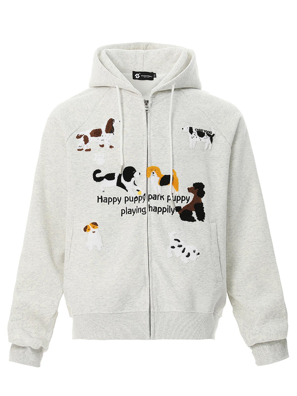 Streetwear Cute Embroidered Puppy Zip-Up Hoodies Jackets