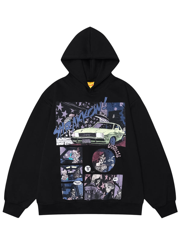 Streetwear Anime Car Graphic Printed Oversized Pullover Hoodies