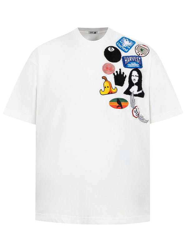 Streetwear T-Shirt with Towel Embroidery – Graphic Patch Tops Tees