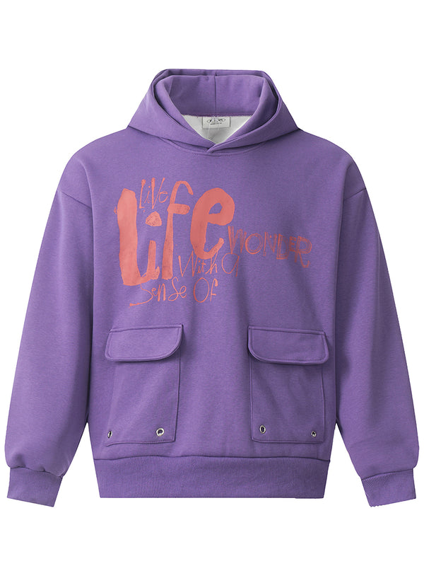 Letter Graphic Print Pocket Hooded Sweatshirt Pullover Hoodies