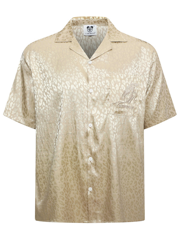 Streetwear Embroidered Pocket Leopard Jacquard Casual Shirts