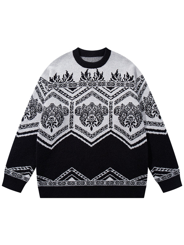 Vintage Geometric Knitted Sweaters, Autumn Streetwear Pullovers