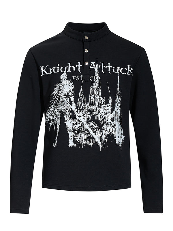 Medieval Knight Graphic Stand Collar T-Shirts Streetwear Tops Tees