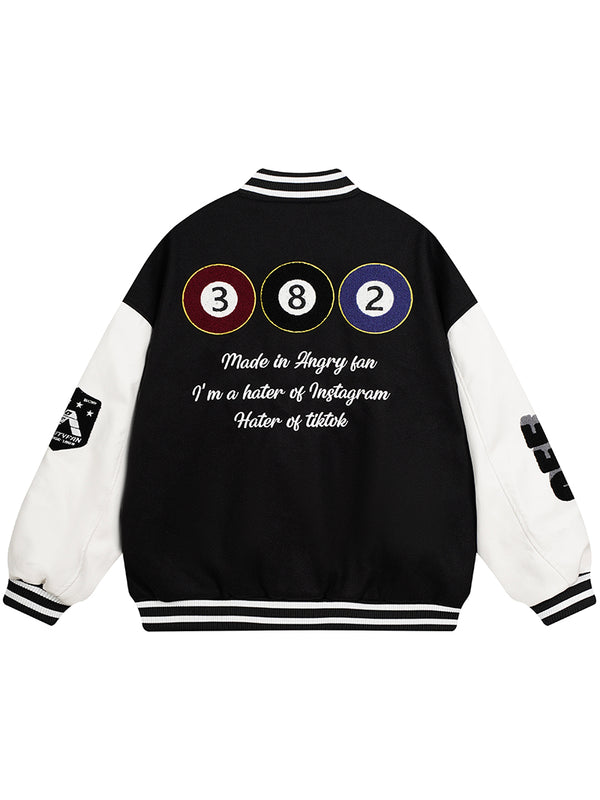 PU Leather Patchwork Embroidery Streetwear Varsity Jackets Outerwear