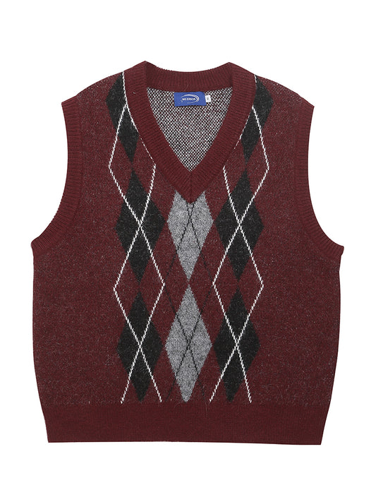 Argyle Sweater Vest – Classic Knitted Pullover Vest with Wool Blend