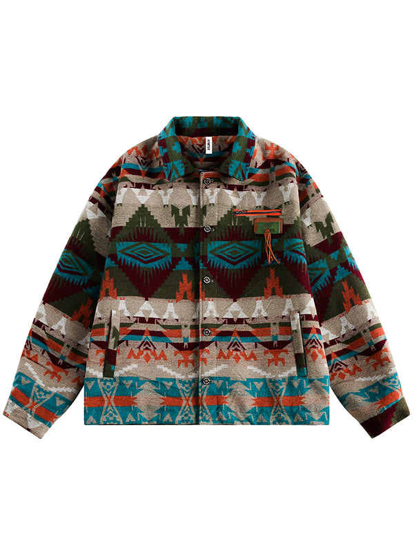 Echoes of Heritage: Tribal Pattern Wool Blend Jackets Coats