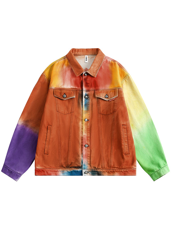 Rainbow Color Block Vintage Streetwear Denim Jackets