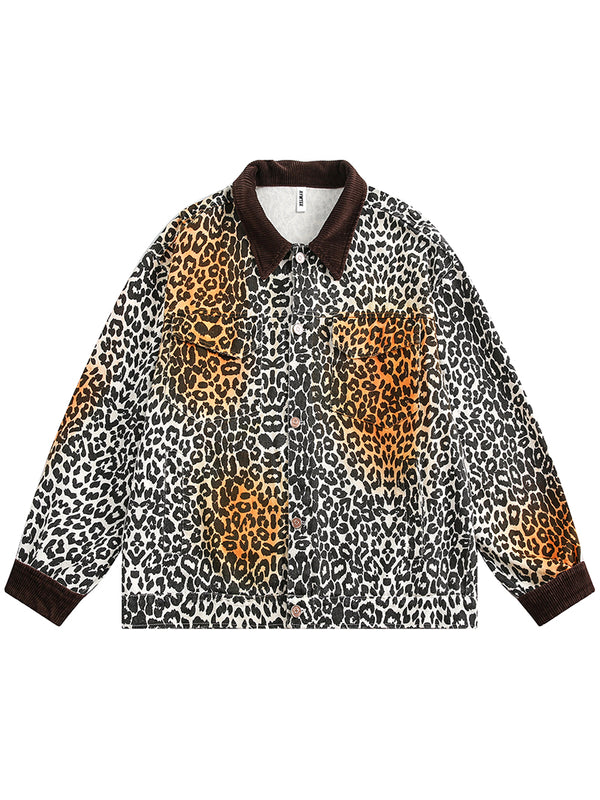 Corduroy Patchwork Leopard Print 100% Cotton Cargo Jackets