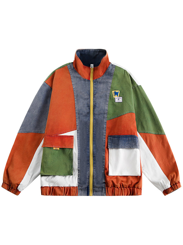 Vintage Patchwork Streetwear Color Block Cargo Track Jackets