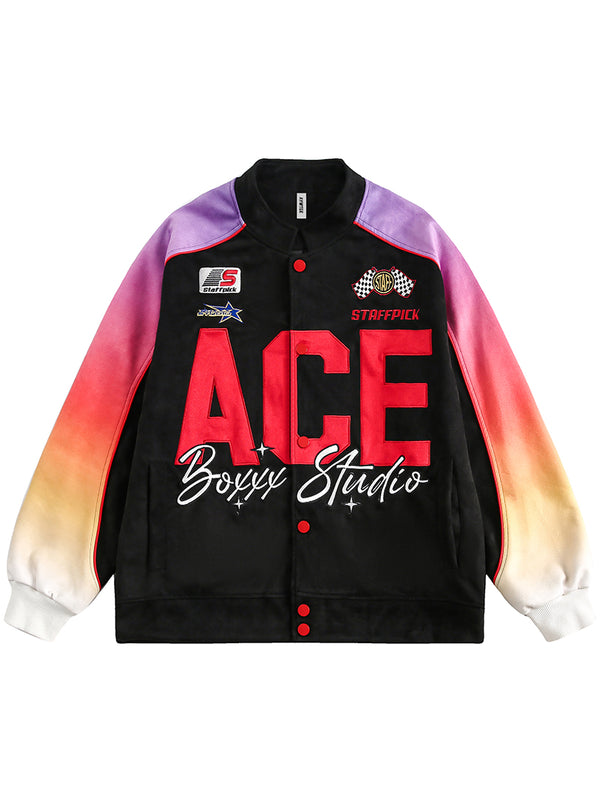 Vintage Racing Style Patchwork Streetwear Suede Varsity Jackets